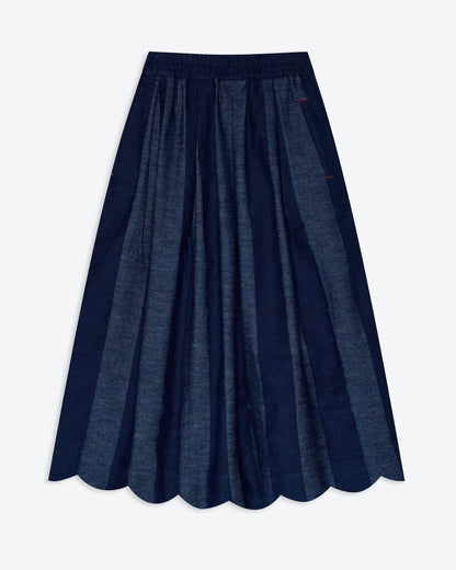 Lowie Stripe Denim Scallop Skirt