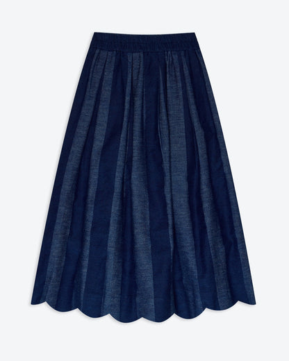 Lowie Stripe Denim Scallop Skirt
