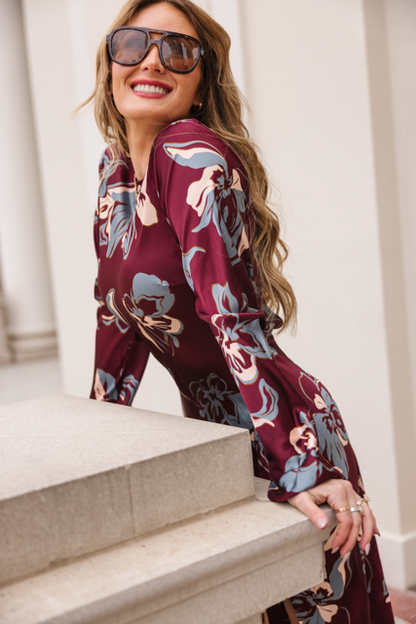 Elyse Dress in Burgundy Floral