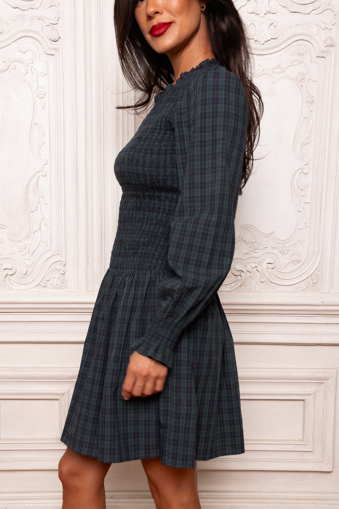 Finley Dress in Twilight Pine Plaid