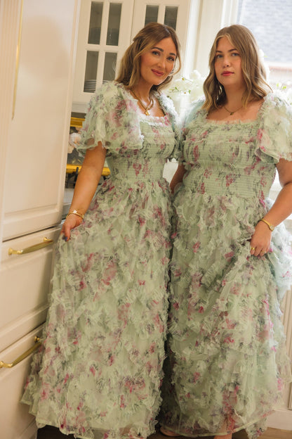 Florentina Dress in Pistachio Aquarelle Fleur