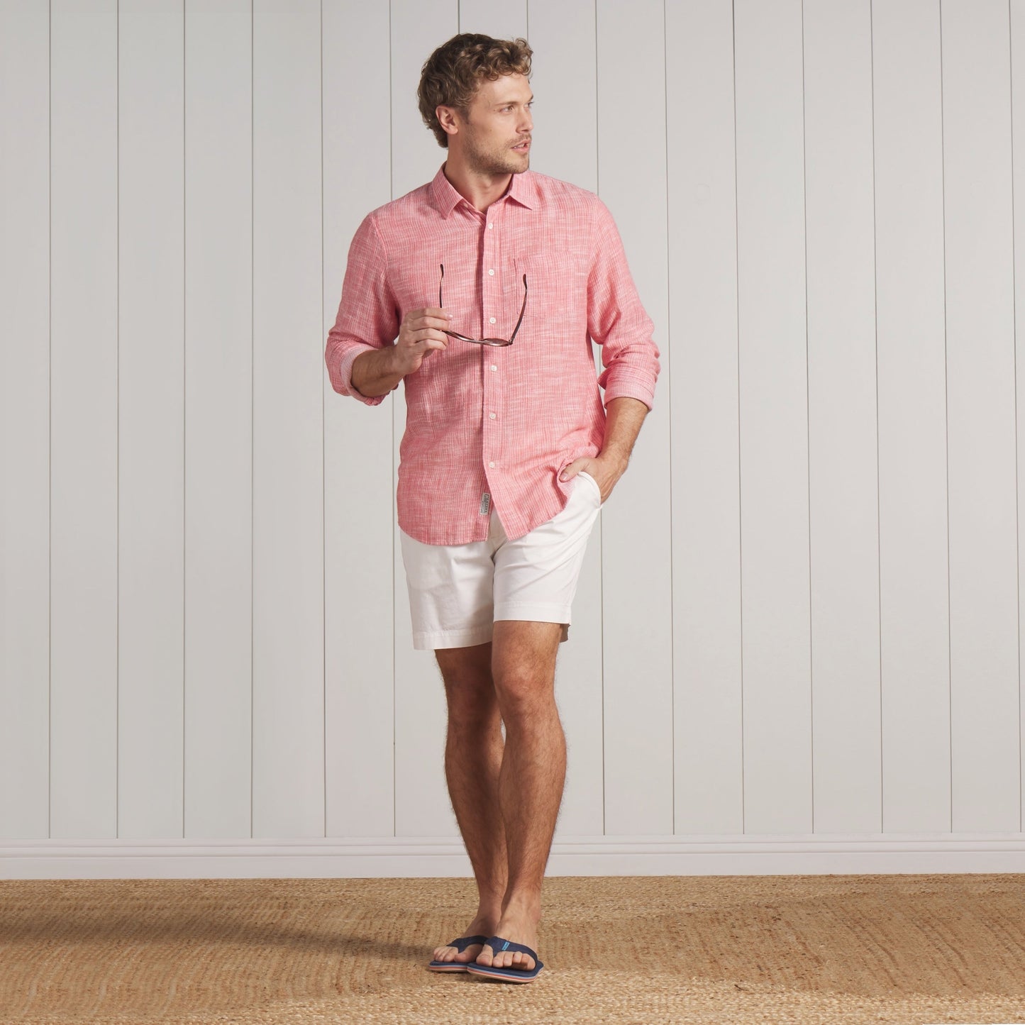 Madras Cottage Loom Chambray Shirt - Red Chambray Stripe