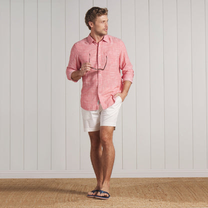 Madras Cottage Loom Chambray Shirt - Red Chambray Stripe