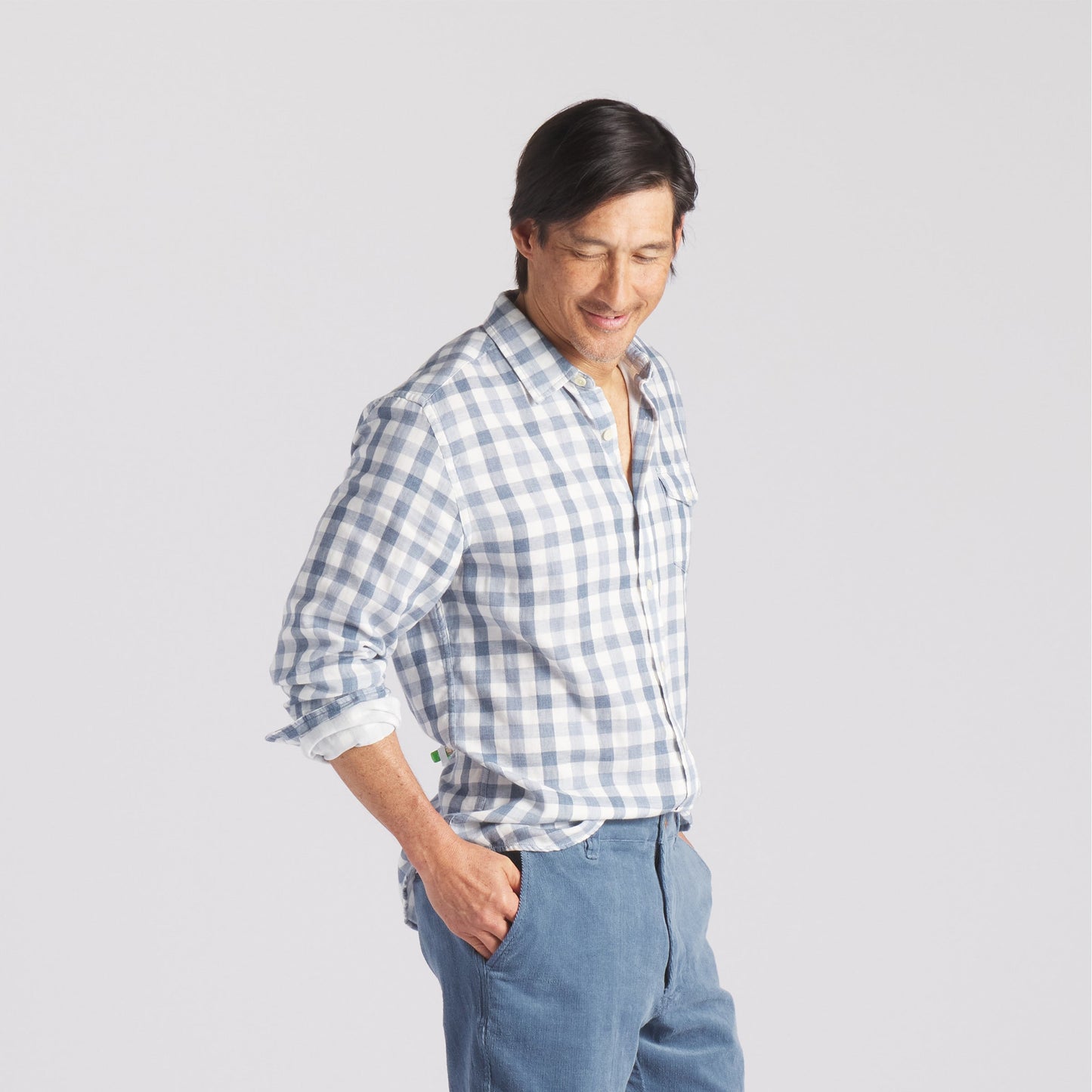 Denby Double Cloth Shirt - Heather Blue Cream Gingham