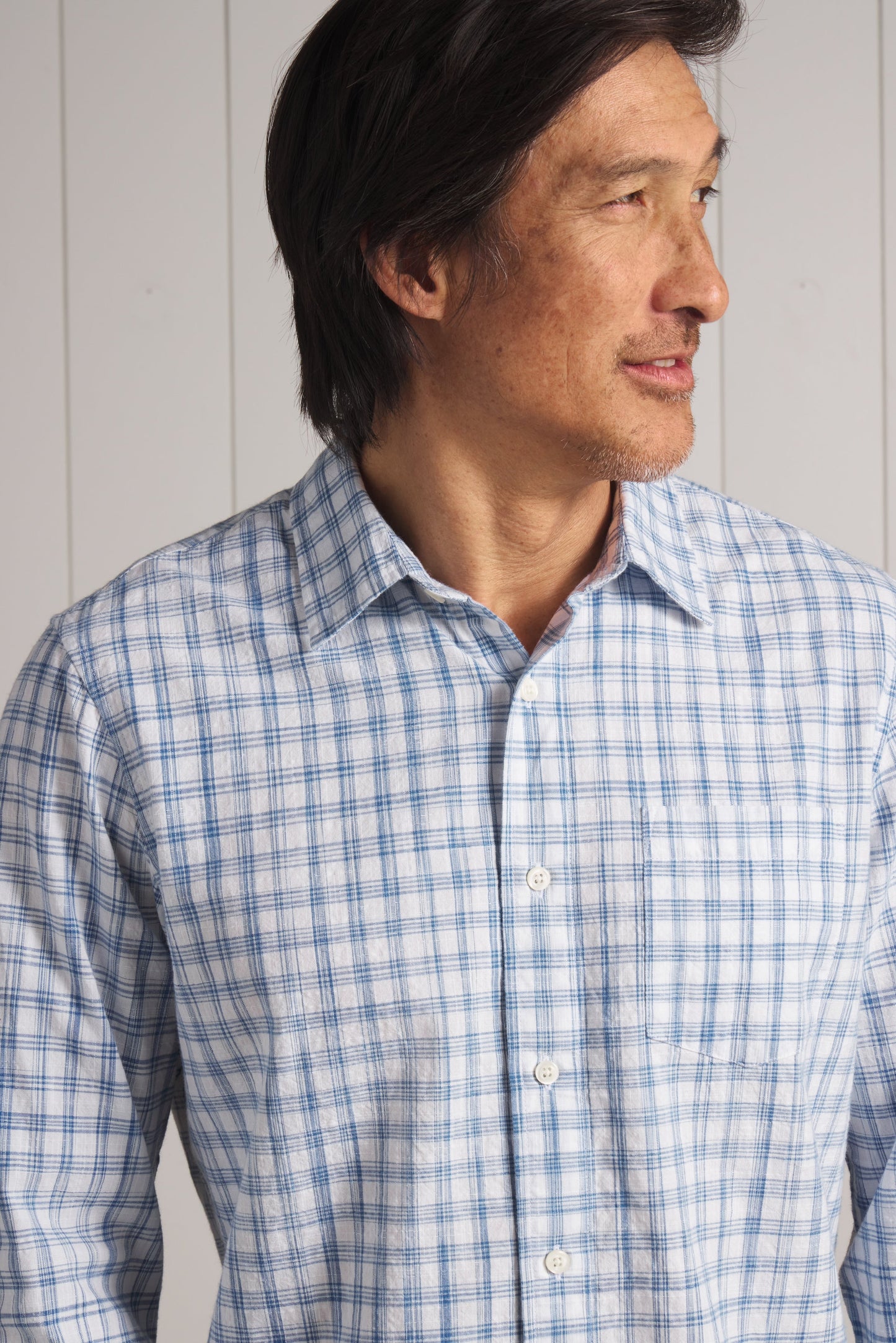 Space Dyed Gingham Shirt - Sky Blue