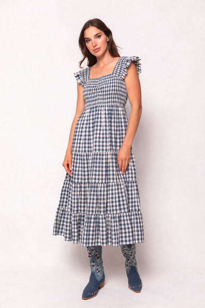 Hailey Dress in Indigo Gingham