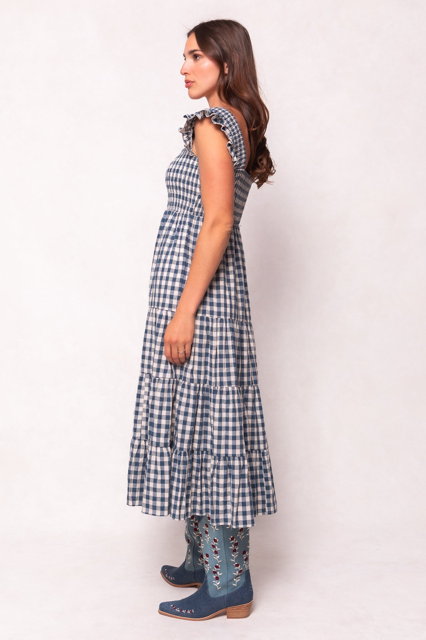 Hailey Dress in Indigo Gingham