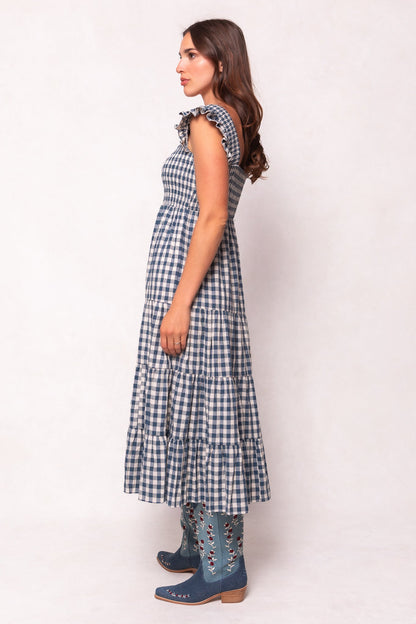 Hailey Dress in Indigo Gingham