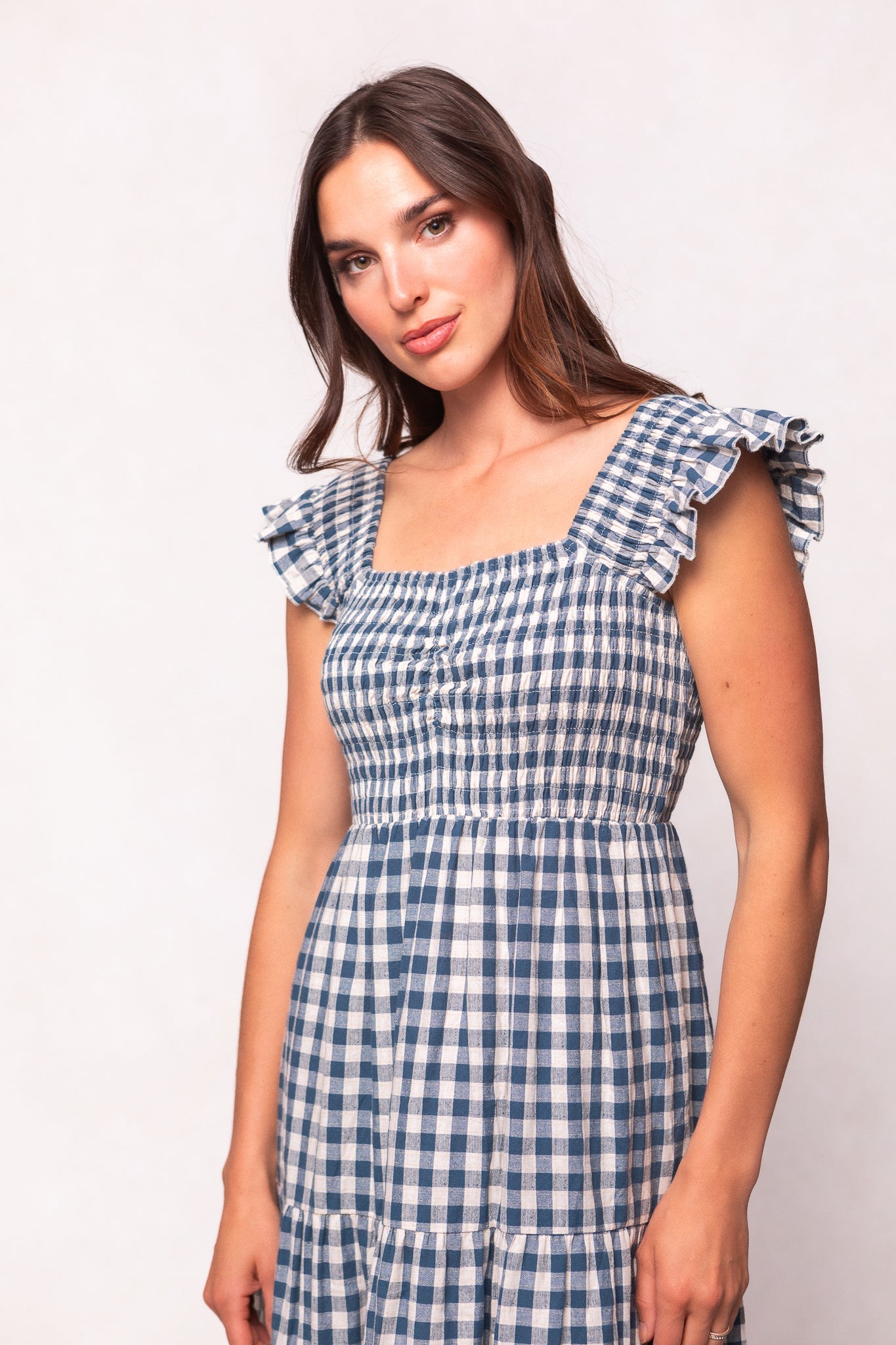 Hailey Dress in Indigo Gingham