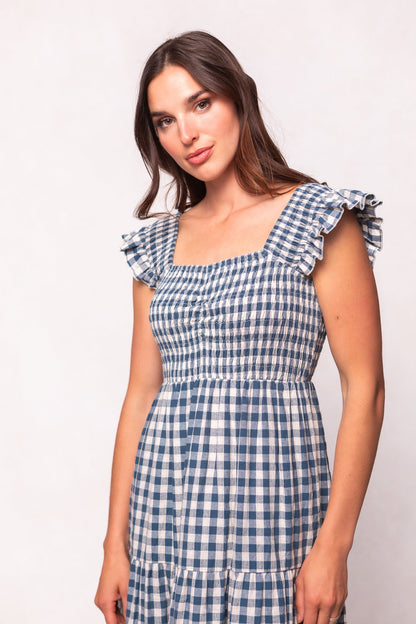 Hailey Dress in Indigo Gingham