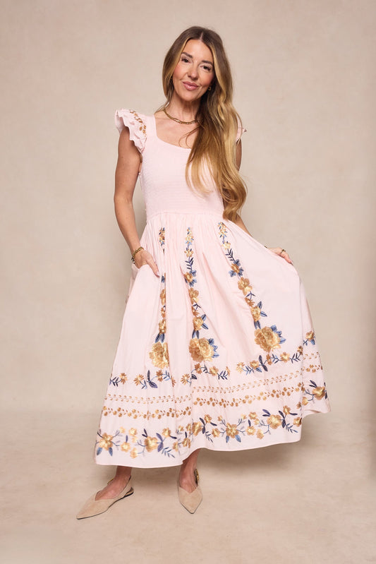 Hattie Dress in Embroidered Spring Floral