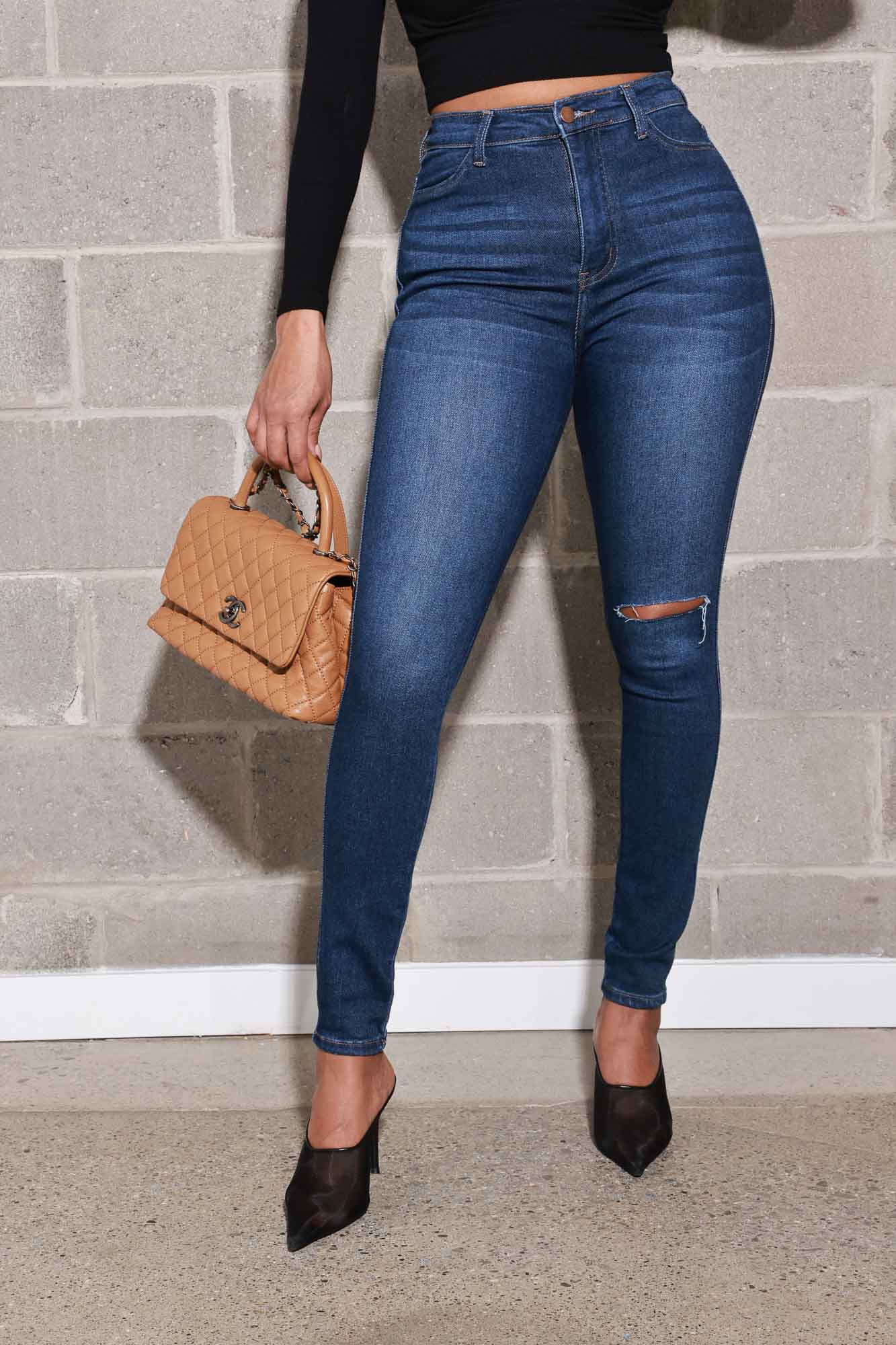 Pop The Trunk High Rise Ripped Hourglass Skinny Jeans - Dark Wash