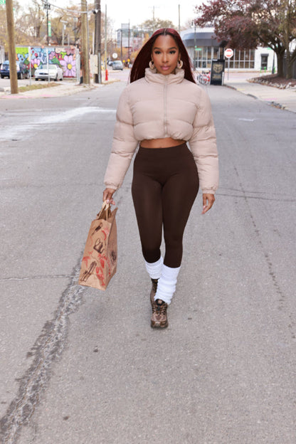Storm Season Cropped Puffer Jacket - Taupe