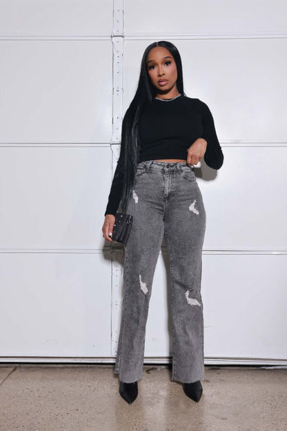 RWD RAW 400 High Rise Jeans - Grey Distressed Wide Leg