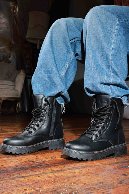 Ran Out Faux Leather Combat Boot - Black
