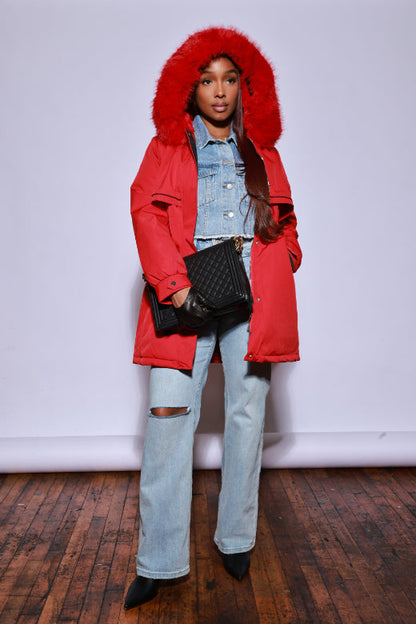 Good Grace Parka Puffer Coat - Red/Black