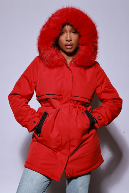 Good Grace Parka Puffer Coat - Red/Black