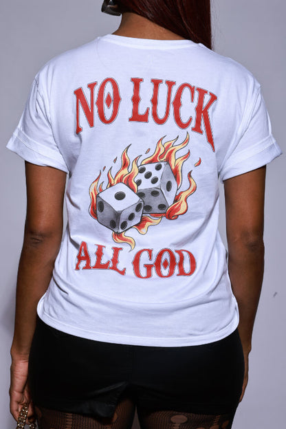 No Luck Graphic Print T-Shirt - White