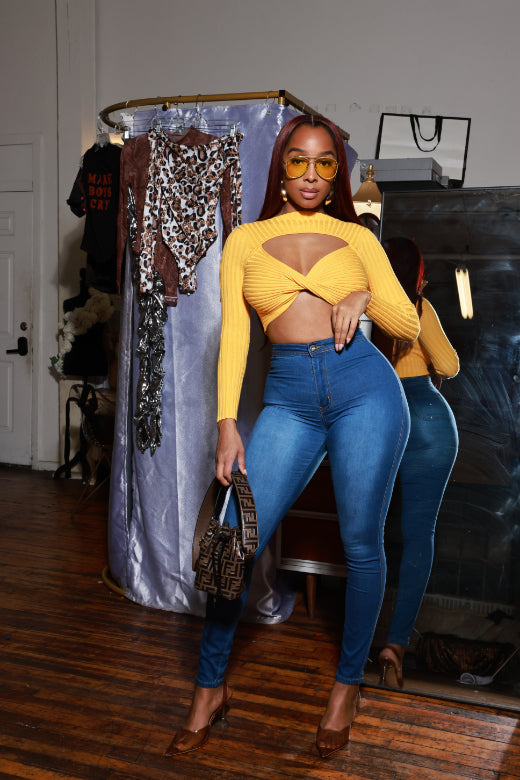 Blissful Cropped Twisted Sweater - Yellow