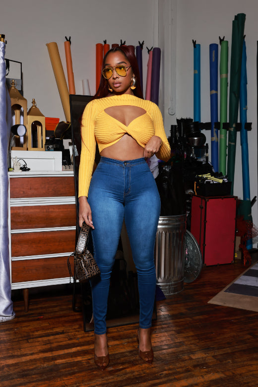Blissful Cropped Twisted Sweater - Yellow