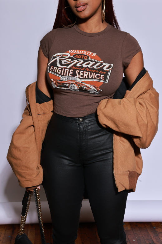 Road Trip Graphic Print T-Shirt - Brown