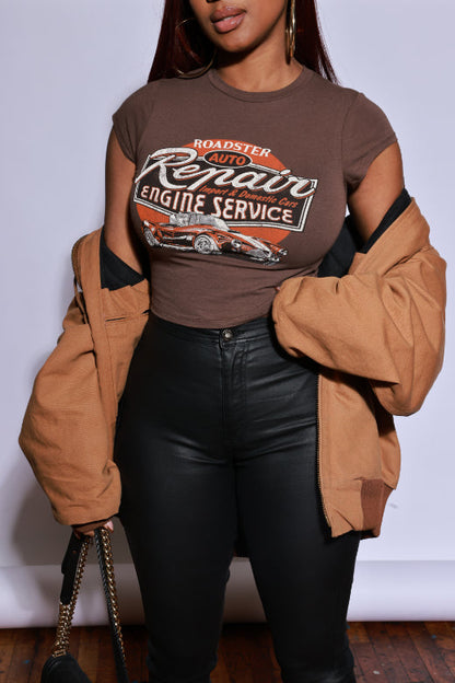 Road Trip Graphic Print T-Shirt - Brown