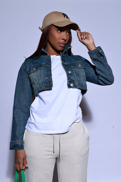 True To It Cropped Denim Jacket - Dark Wash