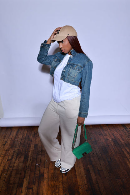 True To It Cropped Denim Jacket - Dark Wash