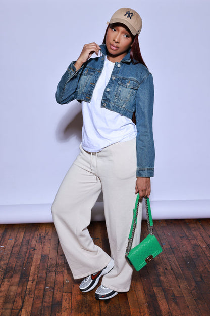 True To It Cropped Denim Jacket - Dark Wash