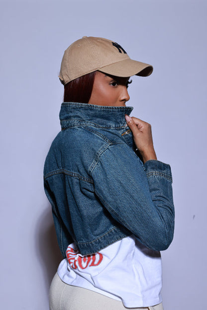 True To It Cropped Denim Jacket - Dark Wash
