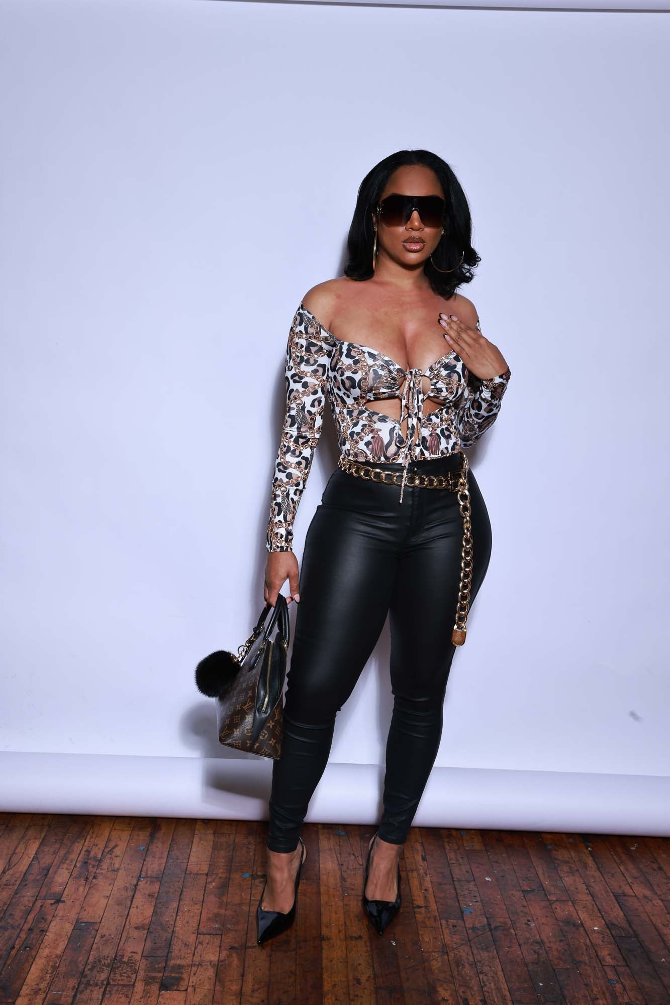 Loose Chains Animal Print Bodysuit - Brown
