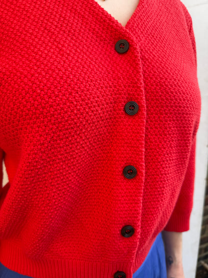 Lowie Red Cotton Waffle Knit Cardigan