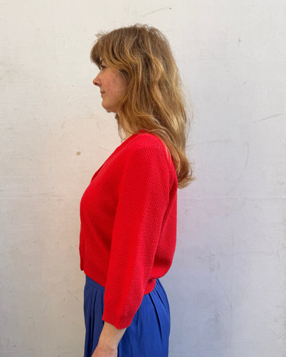 Lowie Red Cotton Waffle Knit Cardigan