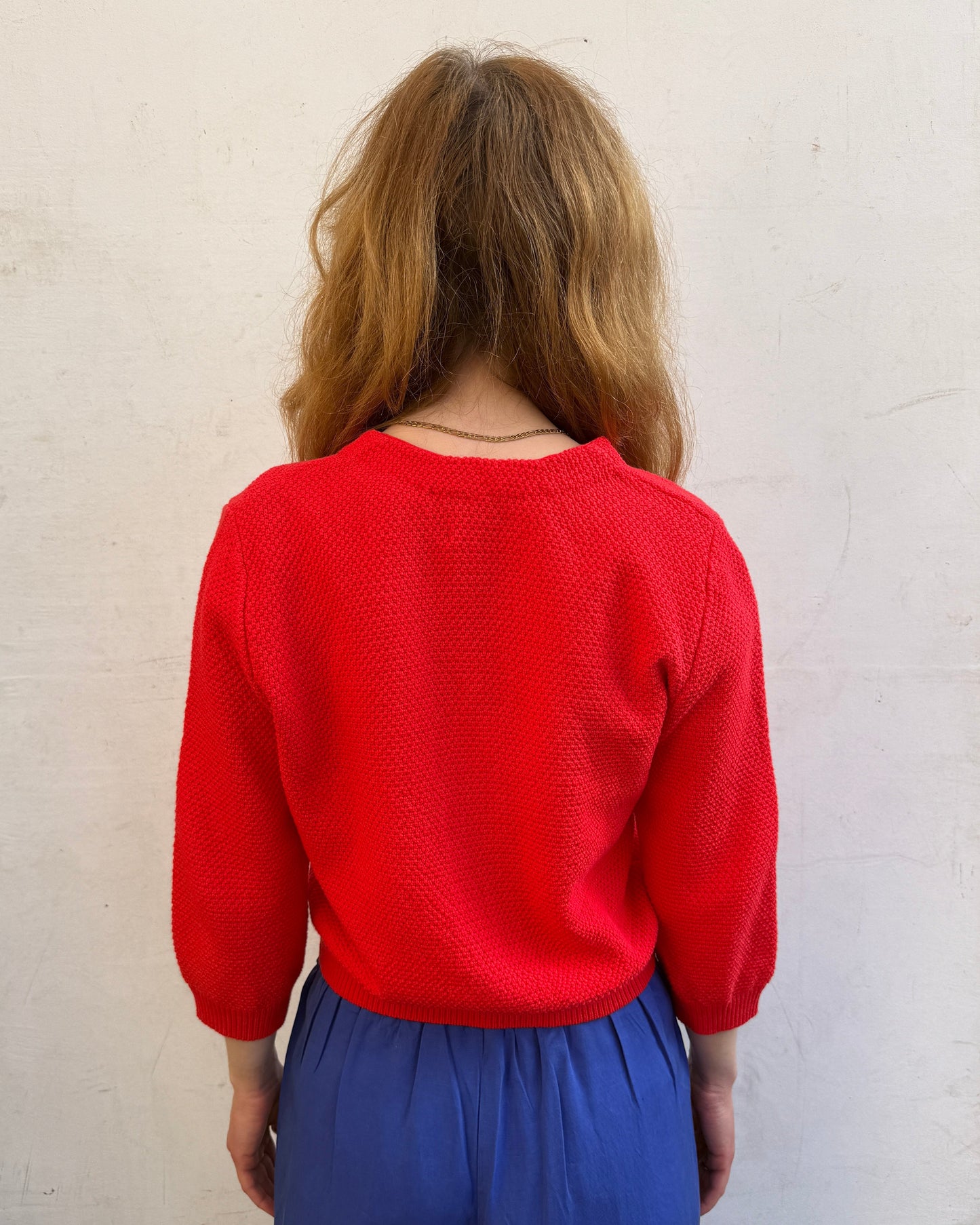 Lowie Red Cotton Waffle Knit Cardigan