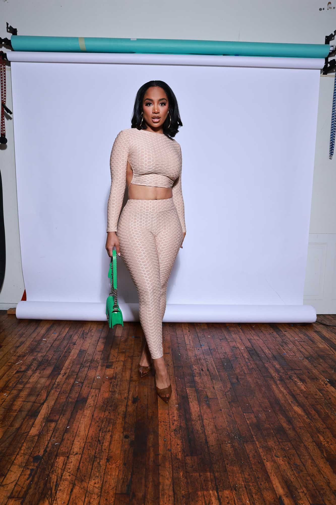 There She Go Open Back Long Sleeve Leggings Set - Mocha