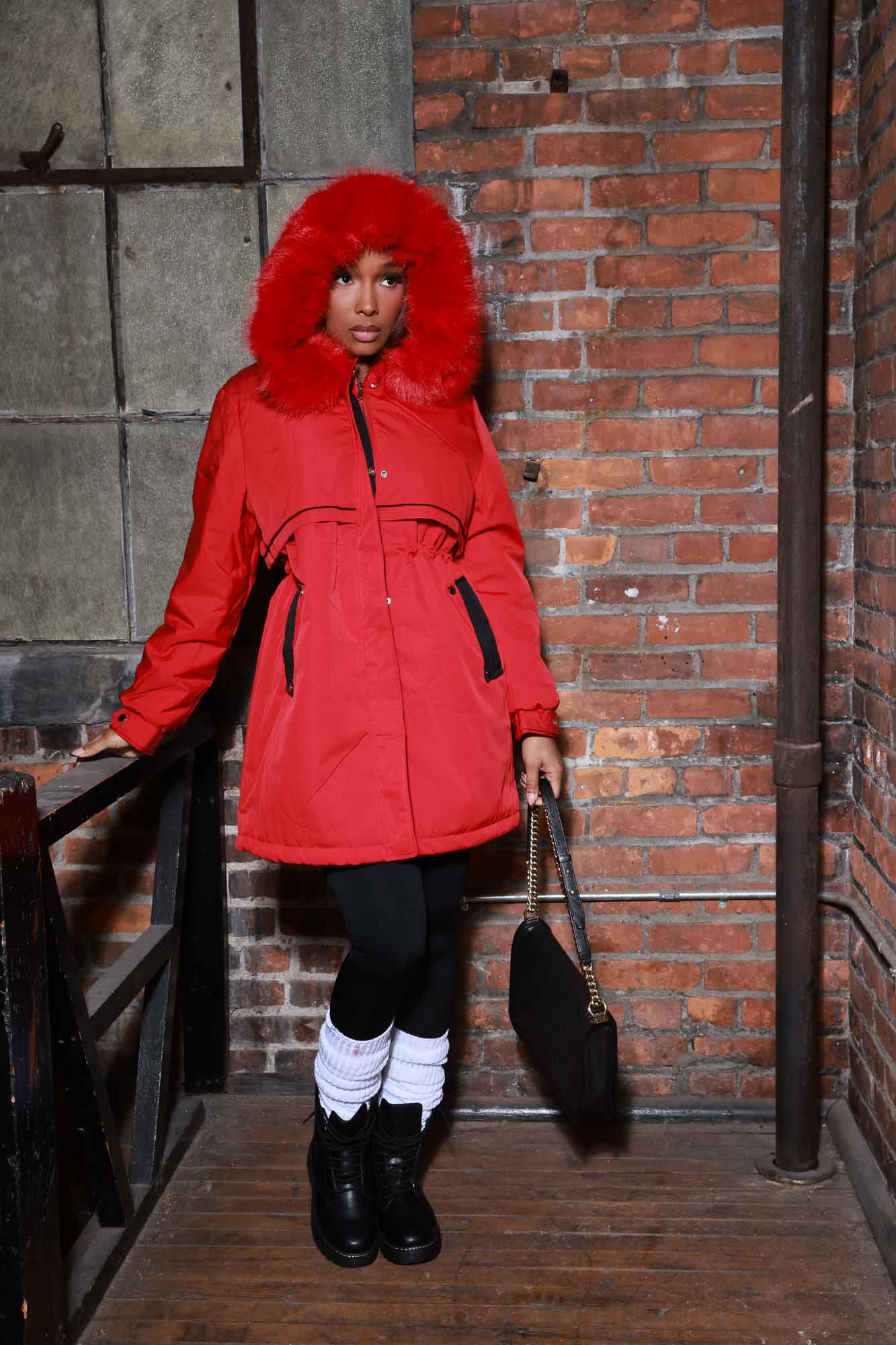 Good Grace Parka Puffer Coat - Red/Black