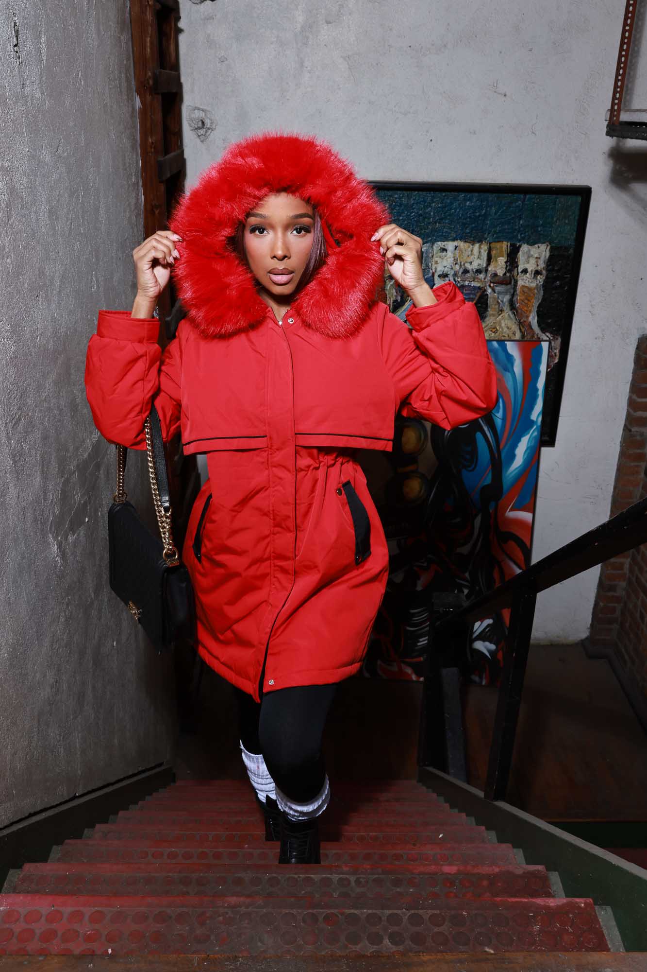 Good Grace Parka Puffer Coat - Red/Black
