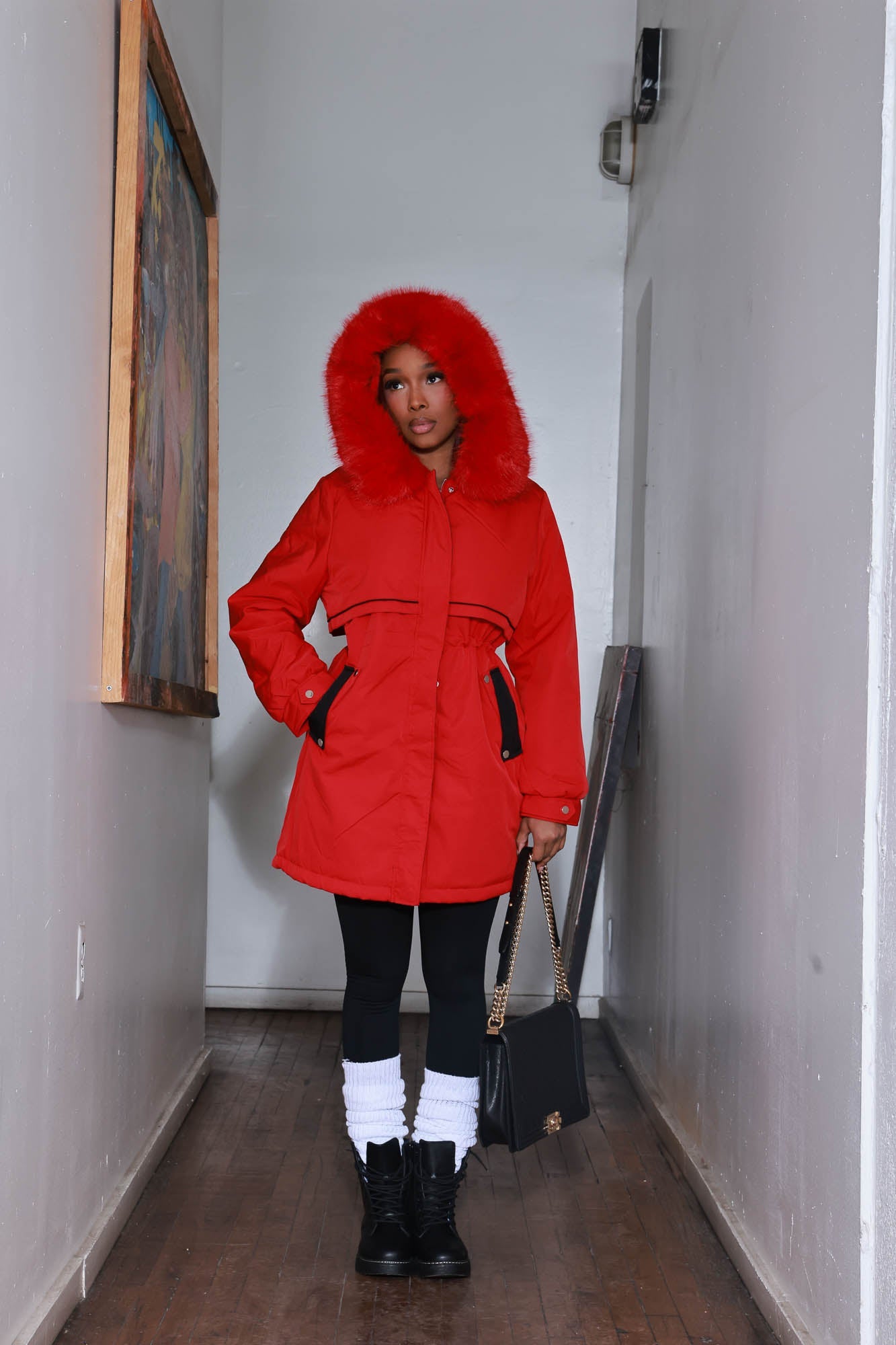 Good Grace Parka Puffer Coat - Red/Black
