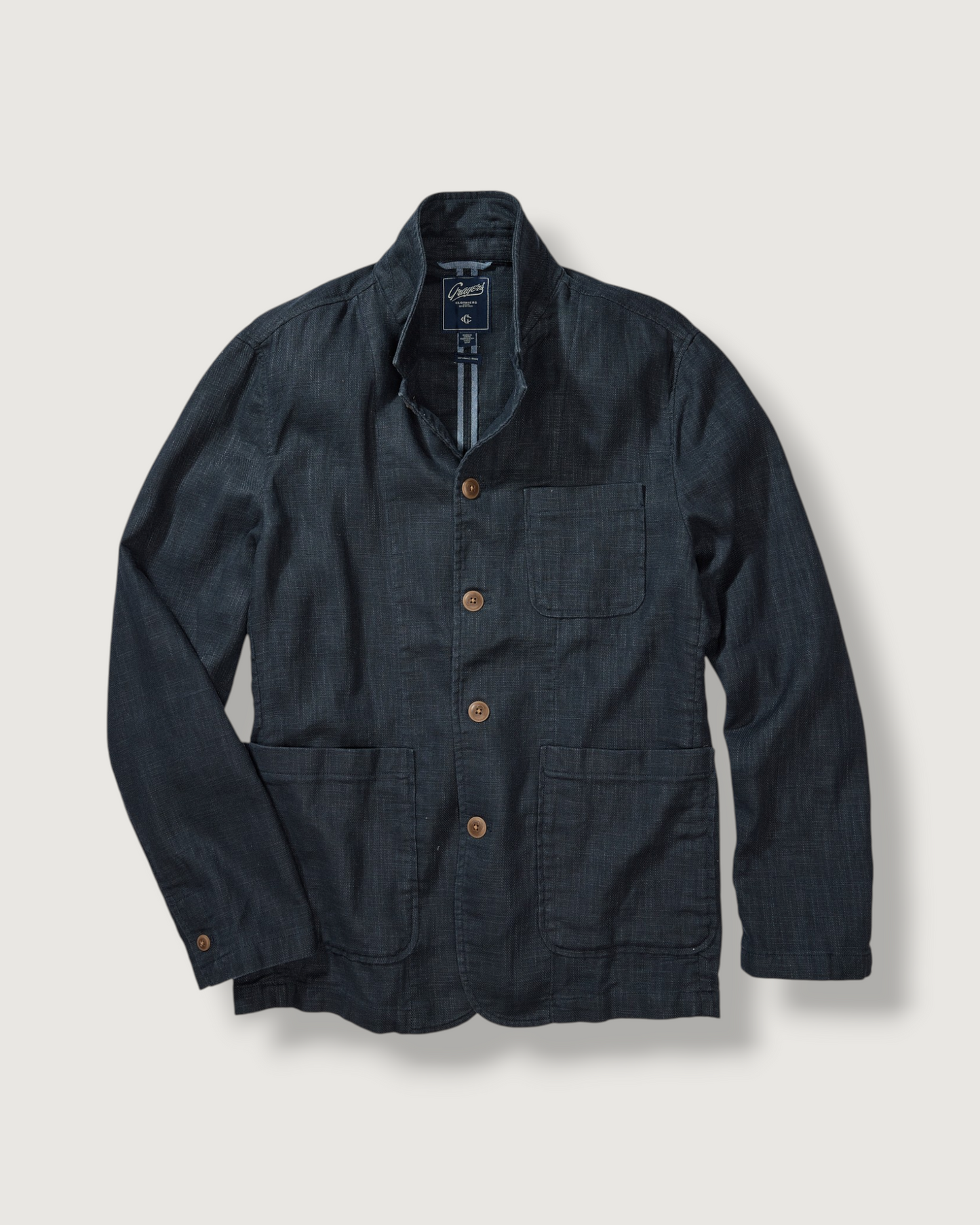 Nelson Ramie Stand Up Collar Jacket - Navy