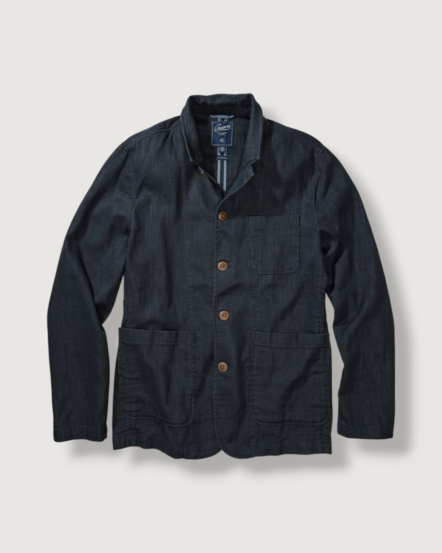 Nelson Ramie Stand Up Collar Jacket - Navy