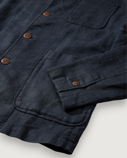 Nelson Ramie Stand Up Collar Jacket - Navy