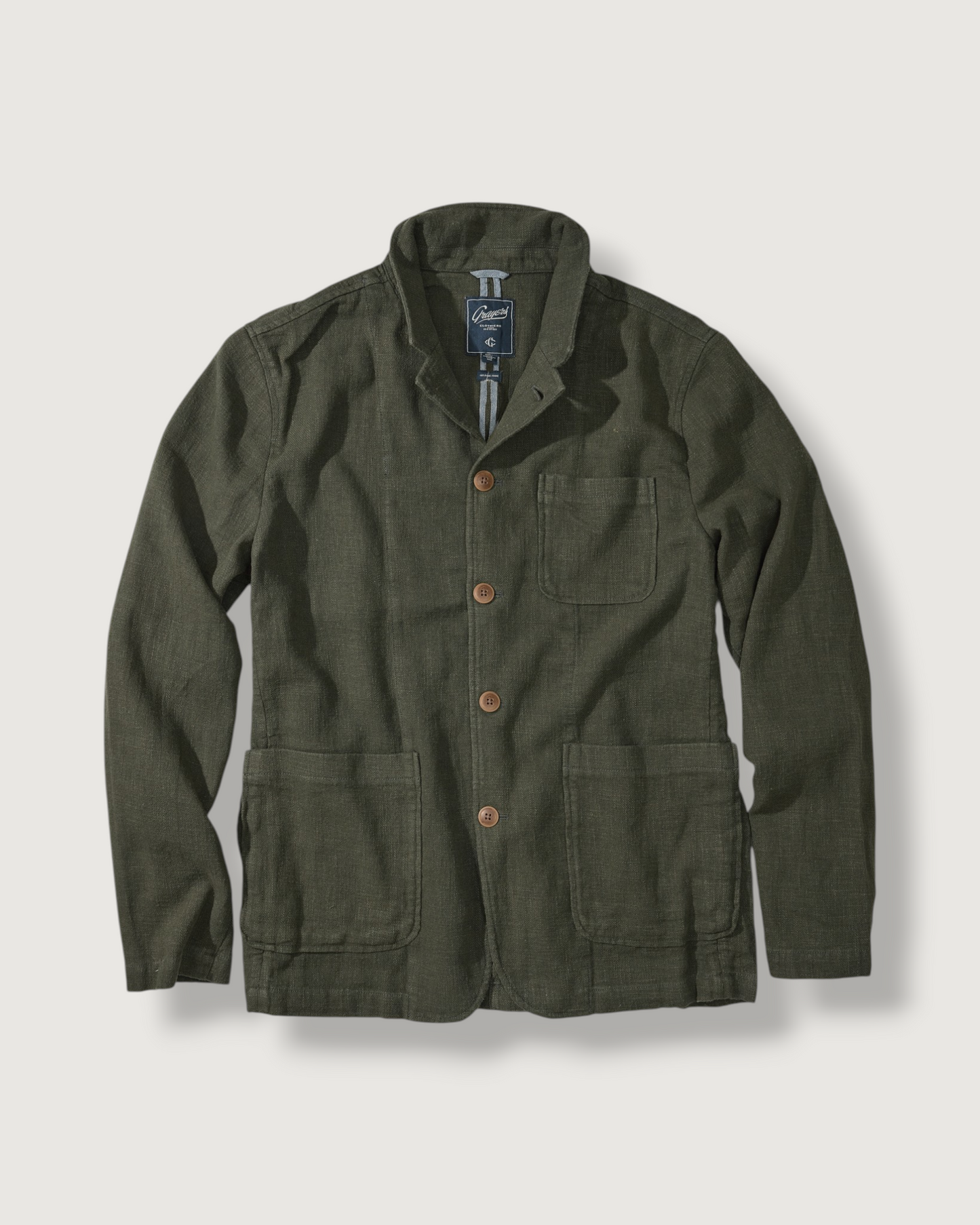 Nelson Ramie Stand Up Collar Blazer - Dark Olive