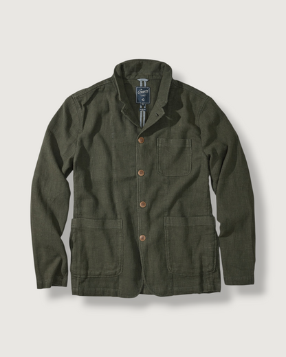 Nelson Ramie Stand Up Collar Blazer - Dark Olive