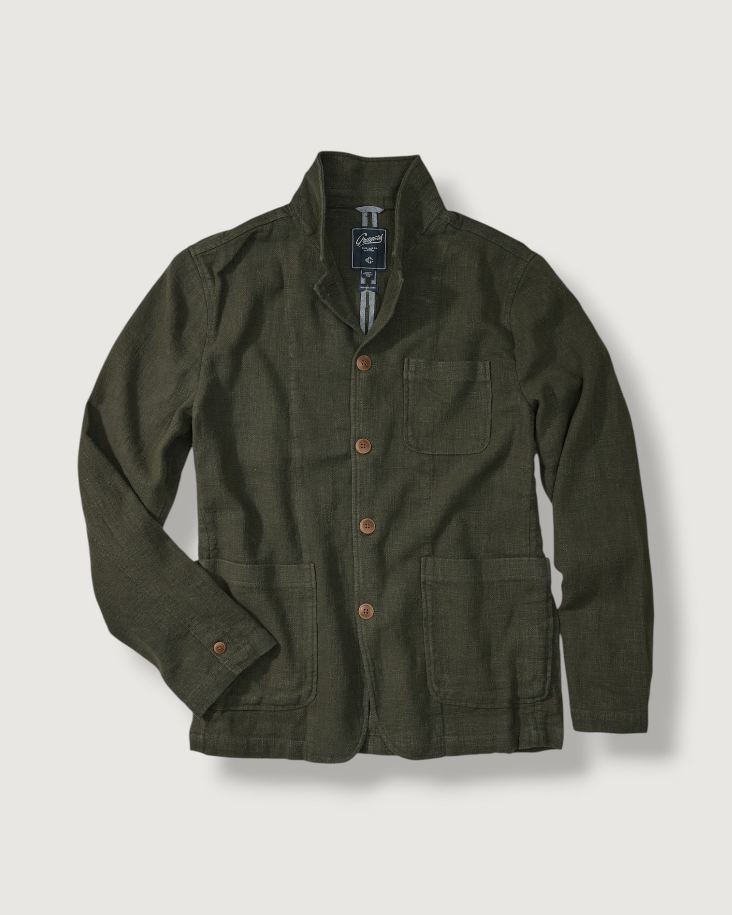 Nelson Ramie Stand Up Collar Blazer - Dark Olive