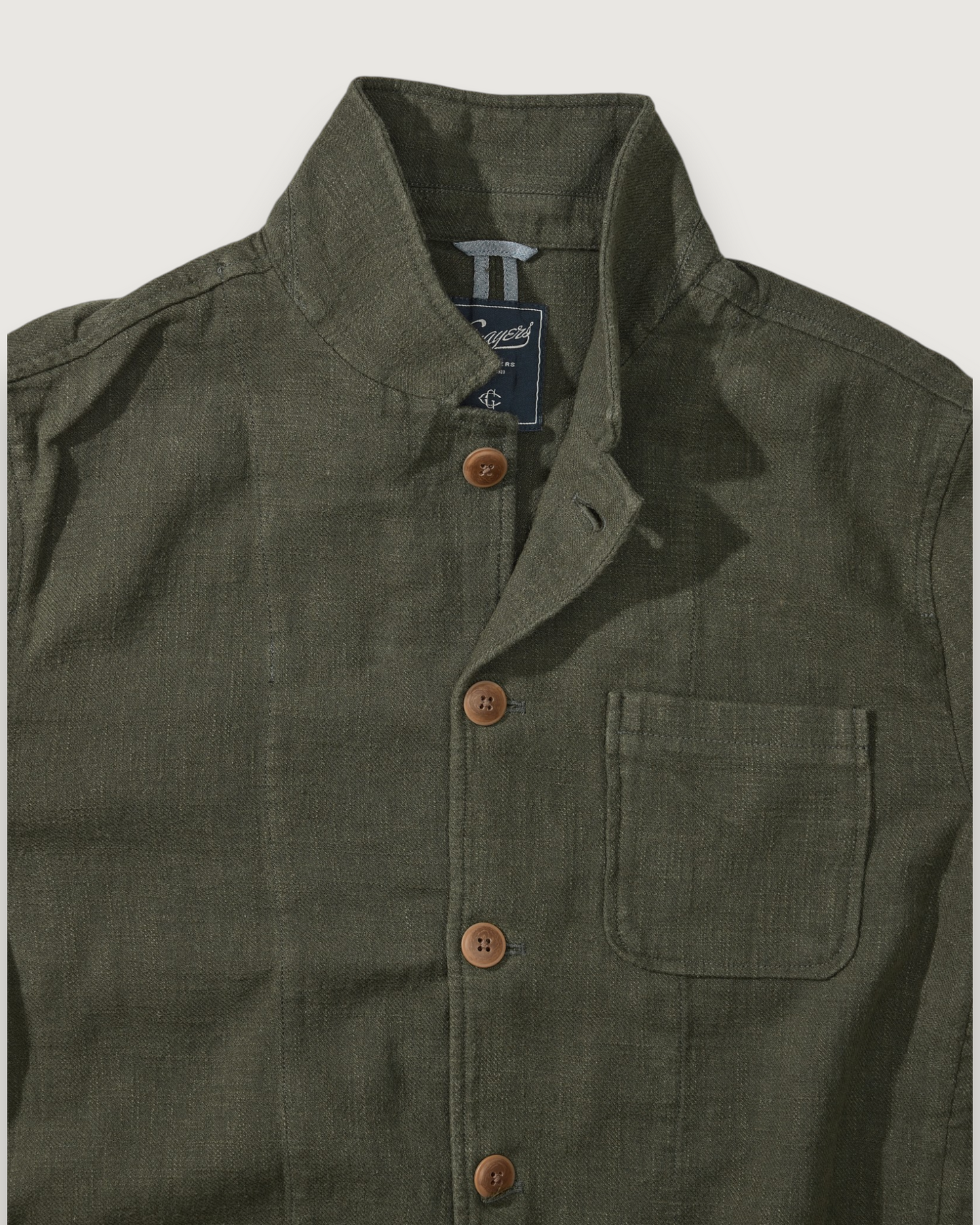 Nelson Ramie Stand Up Collar Blazer - Dark Olive
