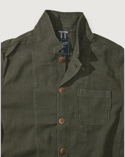 Nelson Ramie Stand Up Collar Blazer - Dark Olive