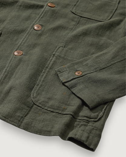 Nelson Ramie Stand Up Collar Blazer - Dark Olive
