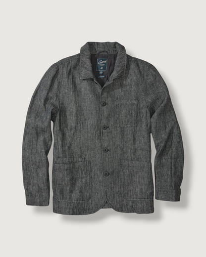 Gaudet Linen French Chore Jacket - Navy Herringbone