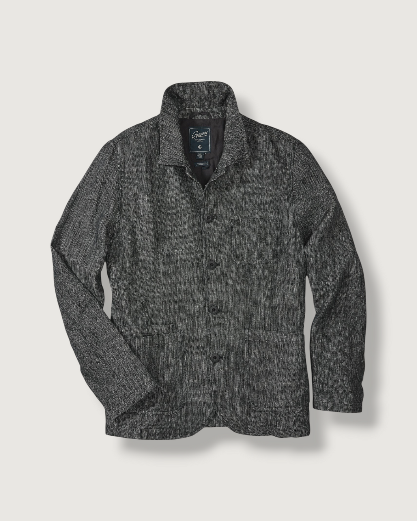 Gaudet Linen French Chore Jacket - Navy Herringbone