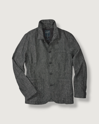 Gaudet Linen French Chore Jacket - Navy Herringbone
